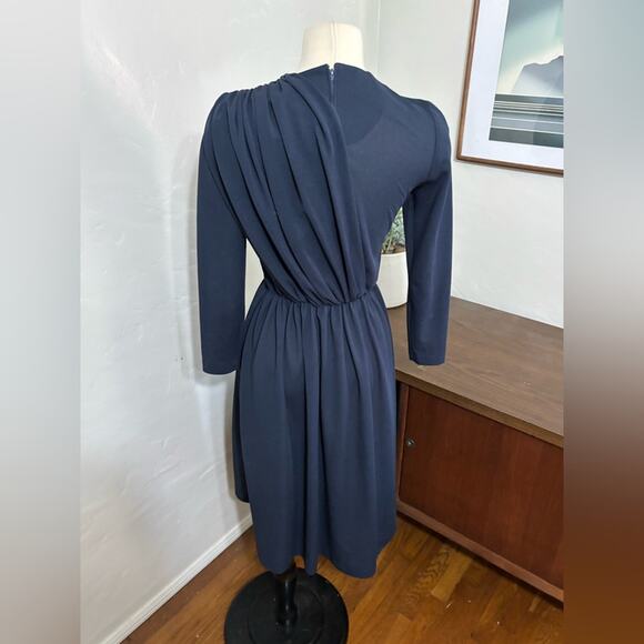 Vintage 80s DW3 Navy Drapped Cocktail Disco Dress size 6 - Picture 3 of 7